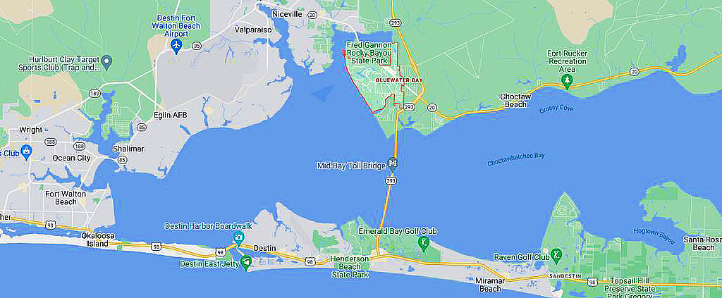 Map of the Bluewater Bay area